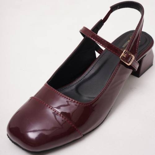 Slingback Glossy block Heels With Buckle (Cherry)