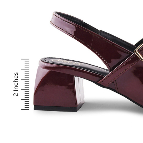 Slingback Glossy block Heels With Buckle (Cherry)