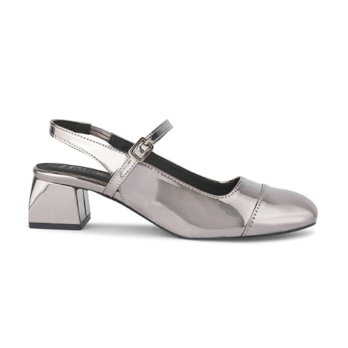 Slingback Glossy block Heels With Buckle (Grey)