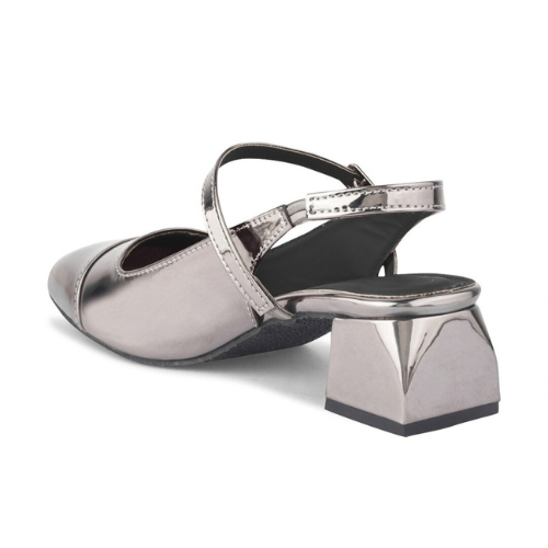 Slingback Glossy block Heels With Buckle (Grey)